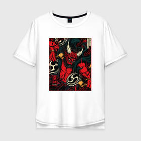Мужская футболка хлопок Oversize с принтом Японский Бог Райдзин   Traditional Japanese Art в Тюмени, 100% хлопок | свободный крой, круглый ворот, “спинка” длиннее передней части | 