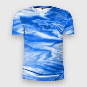 Мужская футболка 3D Slim с принтом Бело синий абстрактный фон Волны в Санкт-Петербурге, 100% полиэстер с улучшенными характеристиками | приталенный силуэт, круглая горловина, широкие плечи, сужается к линии бедра | 