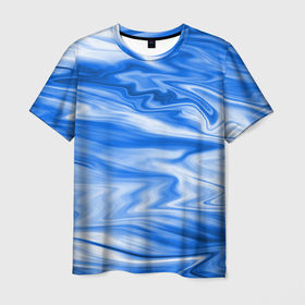 Мужская футболка 3D с принтом Бело синий абстрактный фон Волны в Санкт-Петербурге, 100% полиэфир | прямой крой, круглый вырез горловины, длина до линии бедер | 