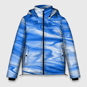 Мужская зимняя куртка 3D с принтом Бело синий абстрактный фон Волны в Санкт-Петербурге, верх — 100% полиэстер; подкладка — 100% полиэстер; утеплитель — 100% полиэстер | длина ниже бедра, свободный силуэт Оверсайз. Есть воротник-стойка, отстегивающийся капюшон и ветрозащитная планка. 

Боковые карманы с листочкой на кнопках и внутренний карман на молнии. | 