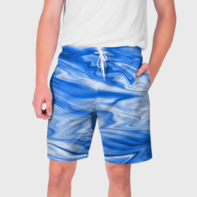 Мужские шорты 3D с принтом Бело синий абстрактный фон Волны в Санкт-Петербурге,  полиэстер 100% | прямой крой, два кармана без застежек по бокам. Мягкая трикотажная резинка на поясе, внутри которой широкие завязки. Длина чуть выше колен | 