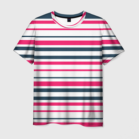 Мужская футболка 3D с принтом Красные и синие полосы на белом в Петрозаводске, 100% полиэфир | прямой крой, круглый вырез горловины, длина до линии бедер | 