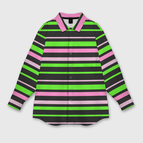 Мужская рубашка oversize 3D с принтом Полосаты узор в зелено розовых оттенках на черном в Екатеринбурге,  |  | Тематика изображения на принте: 
