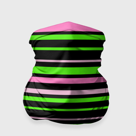 Бандана-труба 3D с принтом Полосаты узор в зелено розовых оттенках на черном , 100% полиэстер, ткань с особыми свойствами — Activecool | плотность 150‒180 г/м2; хорошо тянется, но сохраняет форму | 