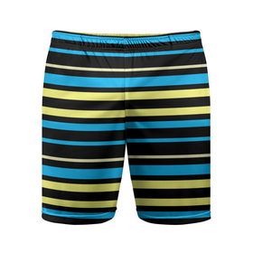 Мужские шорты спортивные с принтом Желто голубые полосы на черном фоне ,  |  | Тематика изображения на принте: 