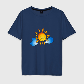 Мужская футболка хлопок Oversize с принтом Солнышко и облака в Петрозаводске, 100% хлопок | свободный крой, круглый ворот, “спинка” длиннее передней части | Тематика изображения на принте: 