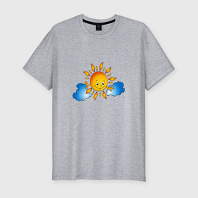Мужская футболка хлопок Slim с принтом Солнышко и облака в Санкт-Петербурге, 92% хлопок, 8% лайкра | приталенный силуэт, круглый вырез ворота, длина до линии бедра, короткий рукав | 