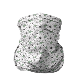 Бандана-труба 3D с принтом Белые ромашки на зеленом текстурированном фоне в Петрозаводске, 100% полиэстер, ткань с особыми свойствами — Activecool | плотность 150‒180 г/м2; хорошо тянется, но сохраняет форму | 