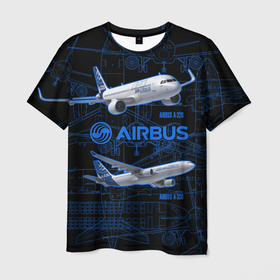 Мужская футболка 3D с принтом Airbus A320 в Екатеринбурге, 100% полиэфир | прямой крой, круглый вырез горловины, длина до линии бедер | Тематика изображения на принте: airbus a320 | aircraft | drawings | fly | medium haul | narrow body | летит | самоллет | среднемагистральный | узкофюзеляжный | чертежи