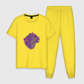 Мужская пижама хлопок с принтом Разноцветная Капибара в Курске, 100% хлопок | брюки и футболка прямого кроя, без карманов, на брюках мягкая резинка на поясе и по низу штанин
 | 
