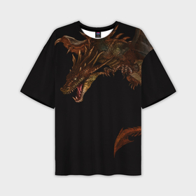 Мужская футболка oversize 3D с принтом Летящий дракон в темноте ,  |  | 