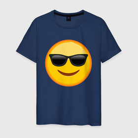 Мужская футболка хлопок с принтом Эмодзи в Солнечных Очках в Петрозаводске, 100% хлопок | прямой крой, круглый вырез горловины, длина до линии бедер, слегка спущенное плечо. | 