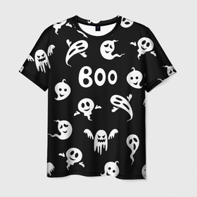 Мужская футболка 3D с принтом Приведение Boo Хэллоуин в Белгороде, 100% полиэфир | прямой крой, круглый вырез горловины, длина до линии бедер | 