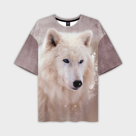 Мужская футболка oversize 3D с принтом Белый зимний волк ,  |  | 