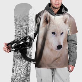 Накидка на куртку 3D с принтом Белый зимний волк в Курске, 100% полиэстер |  | 
