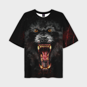 Мужская футболка oversize 3D с принтом Злой волк с открытой пастью ,  |  | 