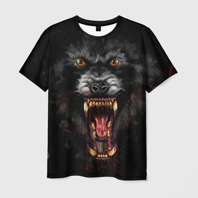 Мужская футболка 3D с принтом Злой волк с открытой пастью в Курске, 100% полиэфир | прямой крой, круглый вырез горловины, длина до линии бедер | 