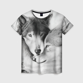 Женская футболка 3D с принтом Love: Волк и волчица в Курске, 100% полиэфир ( синтетическое хлопкоподобное полотно) | прямой крой, круглый вырез горловины, длина до линии бедер | 