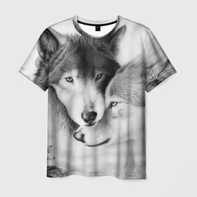 Мужская футболка 3D с принтом Love: Волк и волчица в Белгороде, 100% полиэфир | прямой крой, круглый вырез горловины, длина до линии бедер | 