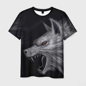 Мужская футболка 3D с принтом агрессивный волк в Санкт-Петербурге, 100% полиэфир | прямой крой, круглый вырез горловины, длина до линии бедер | 
