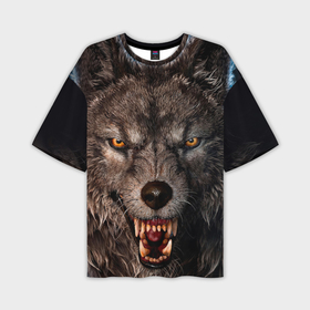Мужская футболка oversize 3D с принтом Морда злого волка ,  |  | 