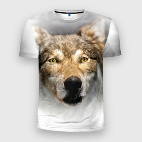 Мужская футболка 3D Slim с принтом Волк: зима в Новосибирске, 100% полиэстер с улучшенными характеристиками | приталенный силуэт, круглая горловина, широкие плечи, сужается к линии бедра | Тематика изображения на принте: 