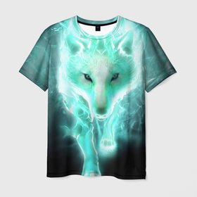 Мужская футболка 3D с принтом Волк из света в Екатеринбурге, 100% полиэфир | прямой крой, круглый вырез горловины, длина до линии бедер | 