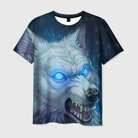 Мужская футболка 3D с принтом ледяной волк в Белгороде, 100% полиэфир | прямой крой, круглый вырез горловины, длина до линии бедер | 