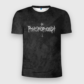 Мужская футболка 3D Slim с принтом Phasmophobia пентаграмма и крест на сером фоне в Екатеринбурге, 100% полиэстер с улучшенными характеристиками | приталенный силуэт, круглая горловина, широкие плечи, сужается к линии бедра | phasmophobia | демоны | дух | испуг | крест | пентаграмма | привидение | призрак | серый | страшилка | ужастик | фазмофобия | хоррор