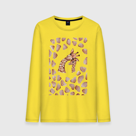 Мужской лонгслив хлопок с принтом Жирафы в текстуре в Санкт-Петербурге, 100% хлопок |  | животное | жираф | кожа | коричневый | пара | текстура