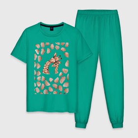 Мужская пижама хлопок с принтом Жирафы в текстуре в Санкт-Петербурге, 100% хлопок | брюки и футболка прямого кроя, без карманов, на брюках мягкая резинка на поясе и по низу штанин
 | животное | жираф | кожа | коричневый | пара | текстура