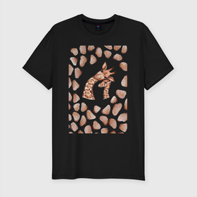Мужская футболка хлопок Slim с принтом Жирафы в текстуре в Белгороде, 92% хлопок, 8% лайкра | приталенный силуэт, круглый вырез ворота, длина до линии бедра, короткий рукав | животное | жираф | кожа | коричневый | пара | текстура