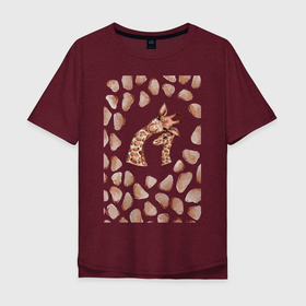Мужская футболка хлопок Oversize с принтом Жирафы в текстуре в Санкт-Петербурге, 100% хлопок | свободный крой, круглый ворот, “спинка” длиннее передней части | животное | жираф | кожа | коричневый | пара | текстура