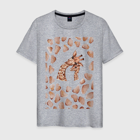 Мужская футболка хлопок с принтом Жирафы в текстуре в Санкт-Петербурге, 100% хлопок | прямой крой, круглый вырез горловины, длина до линии бедер, слегка спущенное плечо. | животное | жираф | кожа | коричневый | пара | текстура