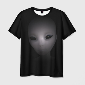 Мужская футболка 3D с принтом Взгляд пришельца в Курске, 100% полиэфир | прямой крой, круглый вырез горловины, длина до линии бедер | гуманоид | инопланетянин | нло | потустороннее | пришелец