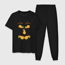 Мужская пижама хлопок с принтом Лицо из груш в Петрозаводске, 100% хлопок | брюки и футболка прямого кроя, без карманов, на брюках мягкая резинка на поясе и по низу штанин
 | Тематика изображения на принте: груша | еда | желтый | лицо | фрукты