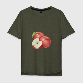 Мужская футболка хлопок Oversize с принтом Красные спелые яблоки в Тюмени, 100% хлопок | свободный крой, круглый ворот, “спинка” длиннее передней части | Тематика изображения на принте: еда | красное | три | фрукты | яблоко
