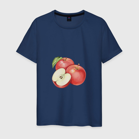 Мужская футболка хлопок с принтом Красные спелые яблоки в Санкт-Петербурге, 100% хлопок | прямой крой, круглый вырез горловины, длина до линии бедер, слегка спущенное плечо. | Тематика изображения на принте: еда | красное | три | фрукты | яблоко