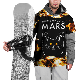 Накидка на куртку 3D с принтом Thirty Seconds to Mars рок кот и огонь в Белгороде, 100% полиэстер |  | 