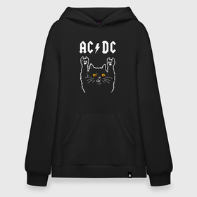Худи SuperOversize хлопок с принтом AC DC rock cat в Екатеринбурге, 70% хлопок, 30% полиэстер, мягкий начес внутри | карман-кенгуру, эластичная резинка на манжетах и по нижней кромке, двухслойный капюшон
 | 