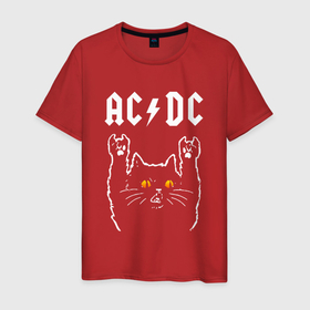 Мужская футболка хлопок с принтом AC DC rock cat в Новосибирске, 100% хлопок | прямой крой, круглый вырез горловины, длина до линии бедер, слегка спущенное плечо. | 