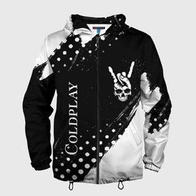 Мужская ветровка 3D с принтом Coldplay и рок символ на темном фоне в Кировске, 100% полиэстер | подол и капюшон оформлены резинкой с фиксаторами, два кармана без застежек по бокам, один потайной карман на груди | 