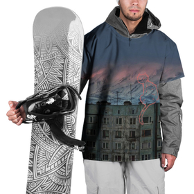 Накидка на куртку 3D с принтом Кот, панельки и горы в Кировске, 100% полиэстер |  | 