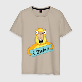 Мужская футболка хлопок с принтом Удивлённая капибара в Ухте, 100% хлопок | прямой крой, круглый вырез горловины, длина до линии бедер, слегка спущенное плечо. | 