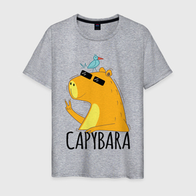 Мужская футболка хлопок с принтом Capybara водосвинка в Тюмени, 100% хлопок | прямой крой, круглый вырез горловины, длина до линии бедер, слегка спущенное плечо. | 