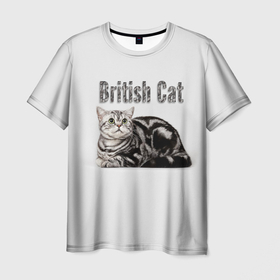 Мужская футболка 3D с принтом Британская кошка мраморного окраса в Тюмени, 100% полиэфир | прямой крой, круглый вырез горловины, длина до линии бедер | 