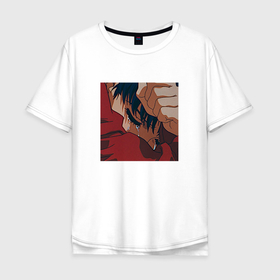 Мужская футболка хлопок Oversize с принтом Евангелион плачущая Мисато Кацураги в Кировске, 100% хлопок | свободный крой, круглый ворот, “спинка” длиннее передней части | 