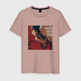Мужская футболка хлопок с принтом Евангелион плачущая Мисато Кацураги , 100% хлопок | прямой крой, круглый вырез горловины, длина до линии бедер, слегка спущенное плечо. | 