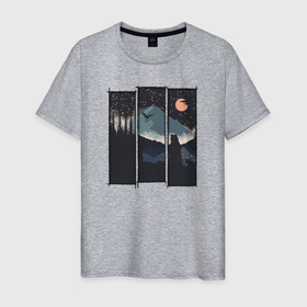 Мужская футболка хлопок с принтом Оранжевая луна и Сибирь в Тюмени, 100% хлопок | прямой крой, круглый вырез горловины, длина до линии бедер, слегка спущенное плечо. | Тематика изображения на принте: 