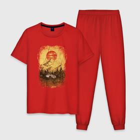 Мужская пижама хлопок с принтом Внедорожник и солнце в Екатеринбурге, 100% хлопок | брюки и футболка прямого кроя, без карманов, на брюках мягкая резинка на поясе и по низу штанин
 | 